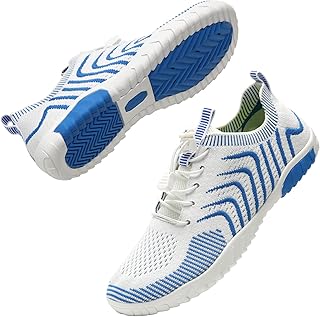 Beach Water Shoes Mens Womens Swim Shoes Fitness Quick Dry Summer Aqua Shoes Unisex Barefoot Shoes for Swimming, Yoga, Surfing, Driving(White Blue, 8UK)