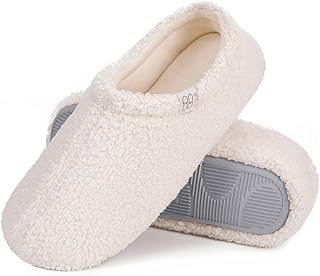 Women's Fuzzy Curly Fur Memory Foam Loafer Slippers Bedroom House Shoes with Polar Fleece Lining