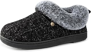 Women's Cable Knit Slippers Breathable Warm Comfy Non-slip Indoor Outdoor House Shoes with Fuzzy Collar