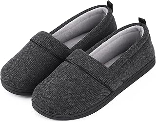 Women's Memory Foam Comfort Knit House Shoes Light Weight Terry Cloth Loafer Slippers with Anti-Skid Rubber Sole