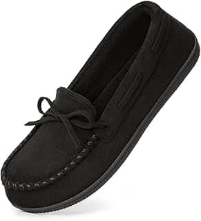 Women's Micro Suede Moccasins Slippers with Indoor Outdoor Rubber Sole