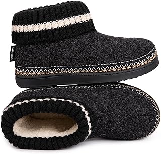 Women's Bootie Slippers Non-slip Comfy Winter Indoor House Shoes with Knitted Collar