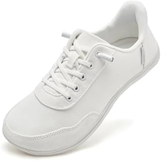 HOBIBEAR Women Barefoot Shoes Hands Free Mens Minimalist Sneakers Wide Toe Box Slip On Canvas Zero Drop Breathable Lightweight Walking Comfortable Casual Fashion All White 6.5 Wide