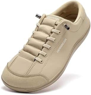 HOBIBEAR Barefoot Shoes for Men and Women Zero Drop Wide Leather Minimalist Trail Running Walking Shoes, light brown, 8 UK