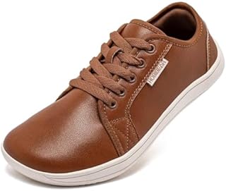 HOBIBEAR Women's & Men's Minimalist Leather Barefoot Shoes, Brown, 10.5 UK Wide
