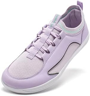 HOBIBEAR Barefoot Shoes Light Weight Knit Upper Wide Toe Box Zero Drop Slip-on Shoes for Men & Women（N-Light Purple, UK 8）