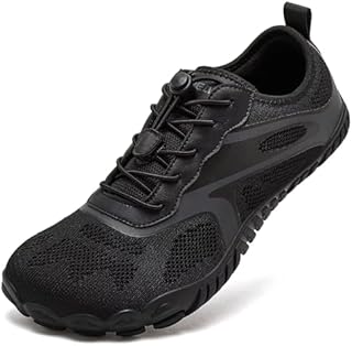 HOBIBEAR Mens Barefoot Shoes Womens Trail Running Shoes Unisex Wide Toe Minimalist Trainers Lightweight Grounding Shoes Comfortable Flexible Knit Work Out Shoes for Hiking Fitness Walking All Black