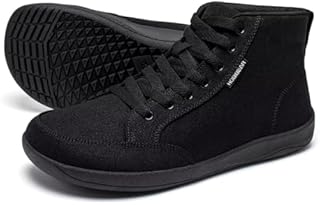 HOBIBEAR Men Wide Walking Shoes High Top Trail Running Barefoot Canvas Sneakers Zero Drop Sole Minimalist for Outdoor Gym Casual Hiking Trekking Travel Training Walking All Black