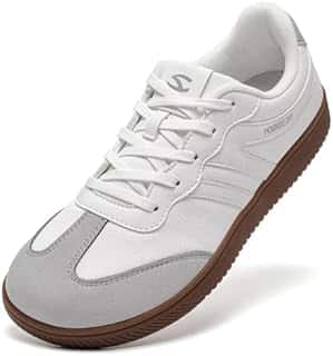 HOBIBEAR Barefoot Shoes Wide Casual Lace Up Retro Fashion Sneakers for Women Men(White Grey, UK 7)
